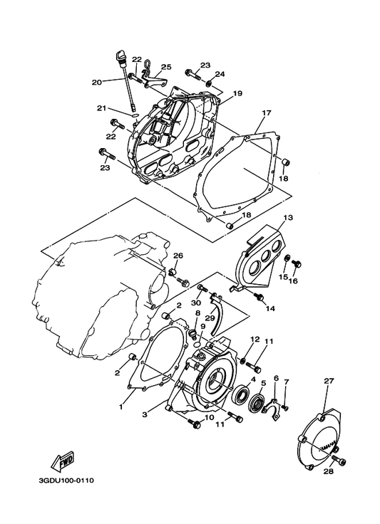 Yamaha 3GD-15431-10 Cover, Crankcase 3 — shown on the Crankcase Cover 1 parts diagram