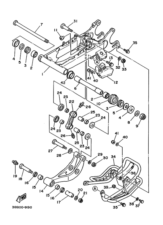 Yamaha 2GU-22151-10 Seal, Guard — shown on the Rear Arm parts diagram