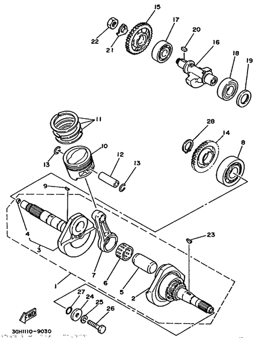 Yamaha 29U-11633-00 Pin, Piston — shown on the Crankshaft & Piston parts diagram