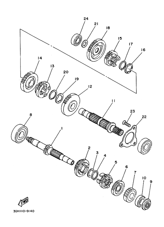 Yamaha 5XG-E7401-00 Main Axle Assy — shown on the Transmission parts diagram