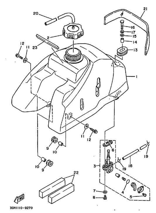 Yamaha 4X8-24534-00 . Seal, Cock — shown on the Fuel Tank parts diagram