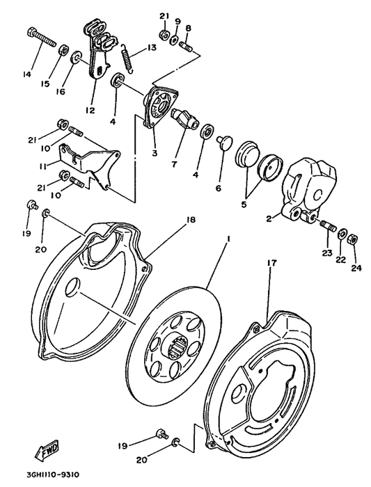 Yamaha 90116-10221 Bolt, Stud — shown on the Rear Brake Caliper parts diagram