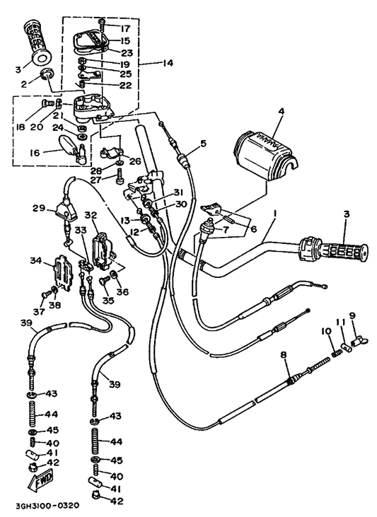 Yamaha 3GB-26241-00 Grip — shown on the Steering Handle & Cable parts diagram