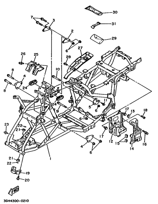 Yamaha 90381-15040 Bush, Solid — shown on the Frame parts diagram
