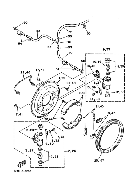Yamaha 3HN-25960-00 Wheel Cylinder 1 — shown on the Front Brake parts diagram