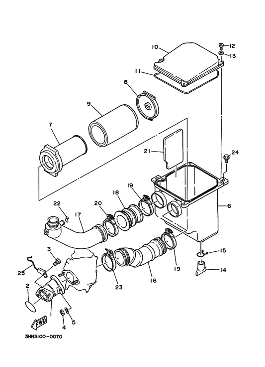 Yamaha 1AA-14453-00 Joint, Air Cleaner 1 — shown on the Intake parts diagram