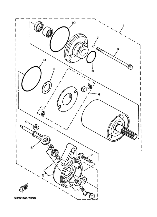 Yamaha 1UY-81820-51 . Rear Bracket Assy — shown on the Starting Motor parts diagram