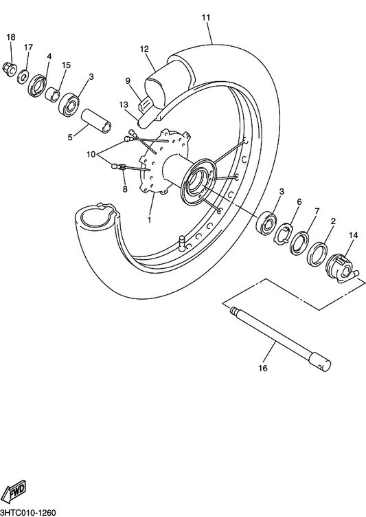 Yamaha 94418-18003 Rim (1.85-18) — shown on the Front Wheel parts diagram
