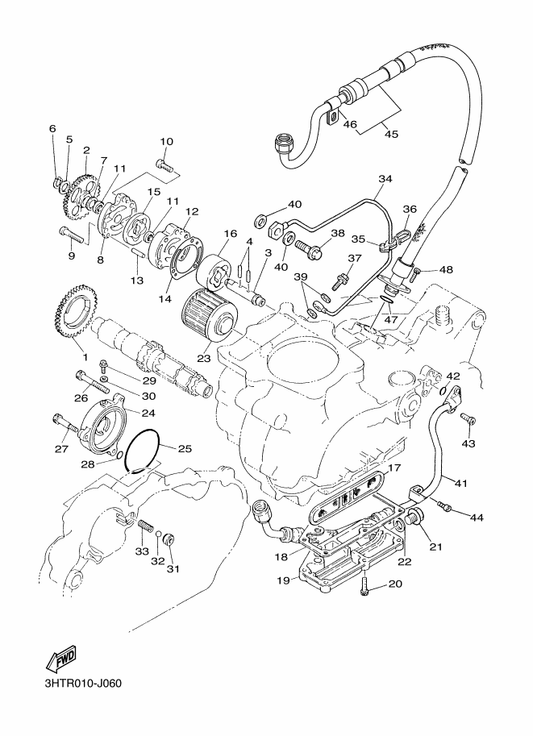 Yamaha 93604-22050 . Pin, Dowel — shown on the Oil Pump parts diagram