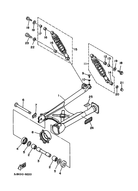 Yamaha 5M0-22253-00 . Collar, Distance — shown on the リヤアーム. サスペンシヨン parts diagram