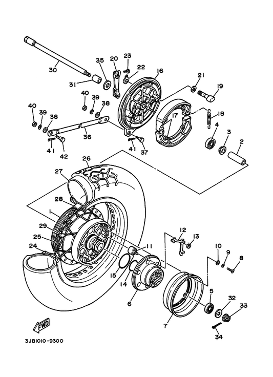Yamaha 3JB-25311-00-35 Hub, Rear — shown on the リヤホイール parts diagram
