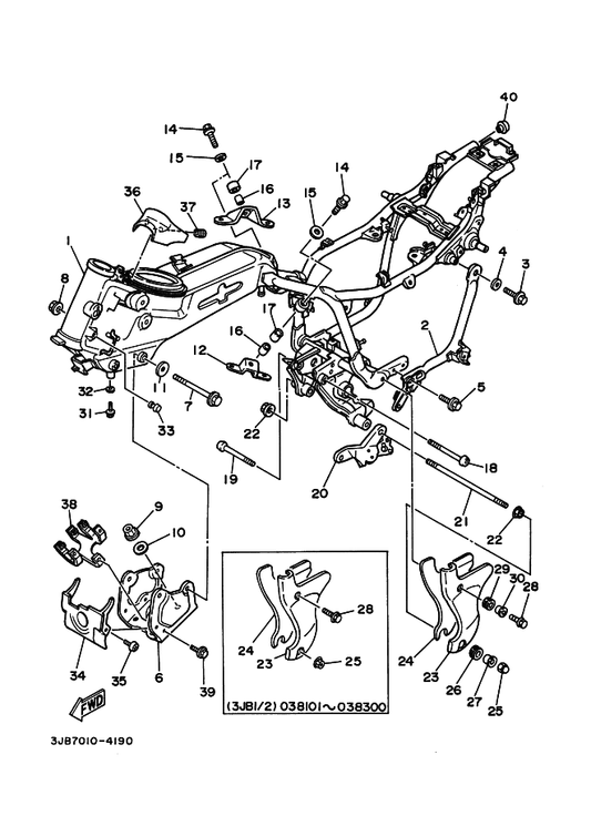 Yamaha 95307-12800 Nut — shown on the フレーム parts diagram