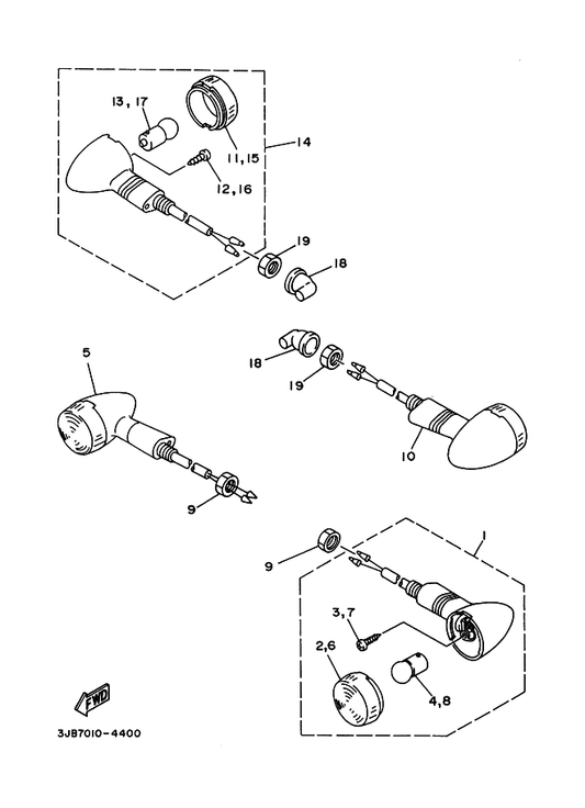 Yamaha 3DM-83330-10 リヤフラツシヤライトアセンブリ 1 — shown on the フラツシヤライト (3Jb7,8) parts diagram