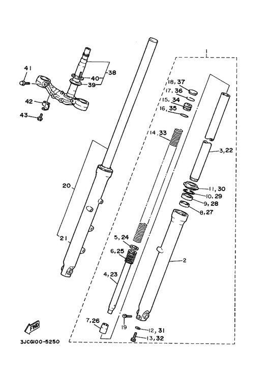 Yamaha 1HX-23111-00 . Bolt, Cap — shown on the Front Fork parts diagram