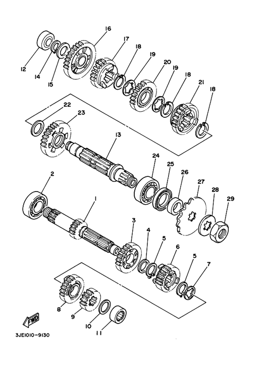 Yamaha 93311-41734 Bearing — shown on the Transmission parts diagram