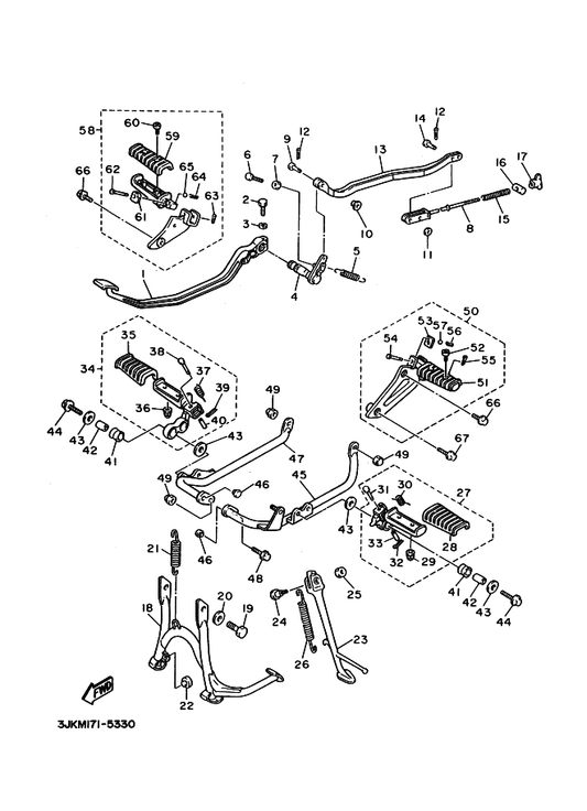 Yamaha 91490-20025 . Pin, Cotter — shown on the スタンド. フートレスト parts diagram