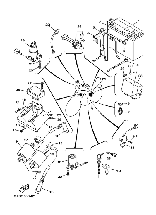Yamaha 1E6-82131-00 Band, Battery — shown on the Electrical 1 parts diagram