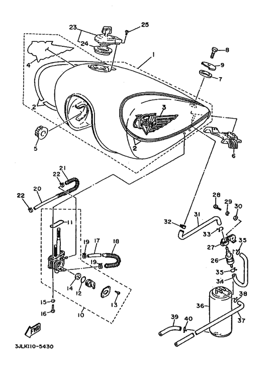 Yamaha 3AL-24500-00 Fuel Cock Assy 1 — shown on the Fuel Tank parts diagram