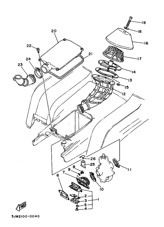 Yamaha 2XJ-14412-01 Cap, Cleaner Case 1 — shown on the Intake parts diagram