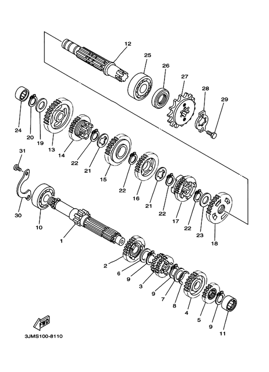 Yamaha 93832-13164 Sprocket, Drive (13T) — shown on the Transmission parts diagram