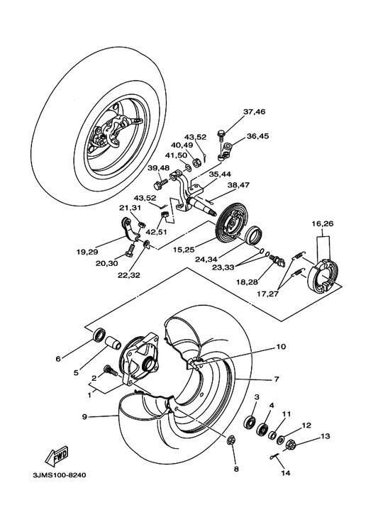 Yamaha 3JM-23511-01 Knuckle, Steering 1 — shown on the Front Wheel parts diagram