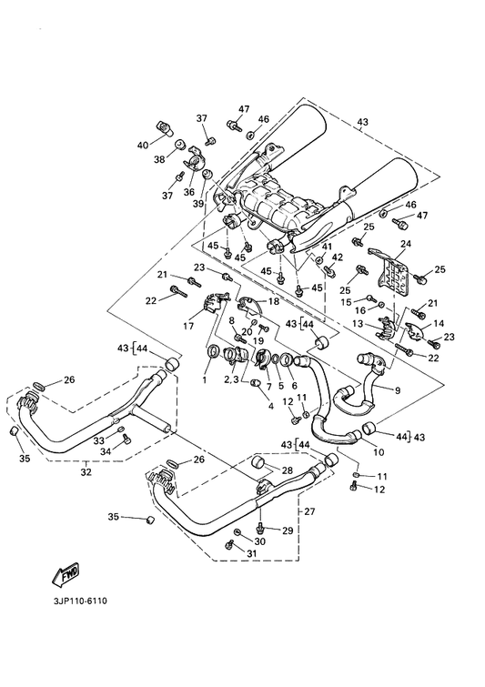 Yamaha 90179-08673 Nut — shown on the Exhaust parts diagram