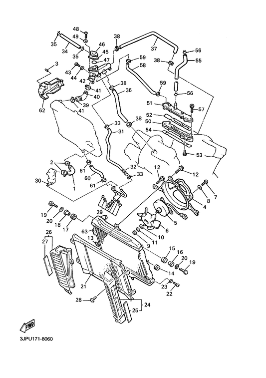Yamaha 1AA-12535-00 . Plate — shown on the Radiator & Hose parts diagram