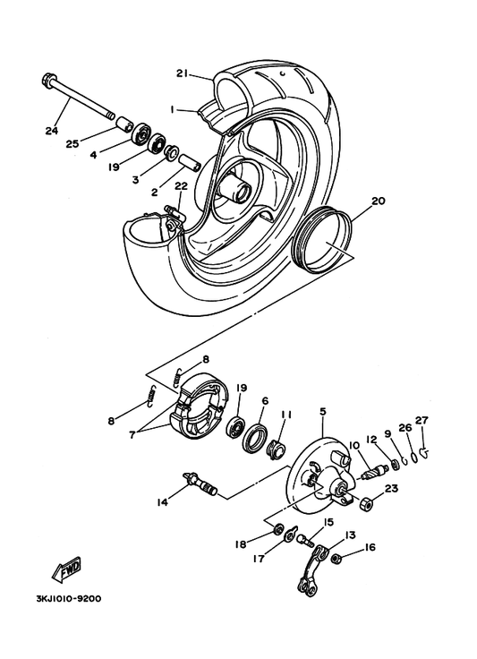 Yamaha 90560-10360 スペーサ — shown on the フロントホイール parts diagram
