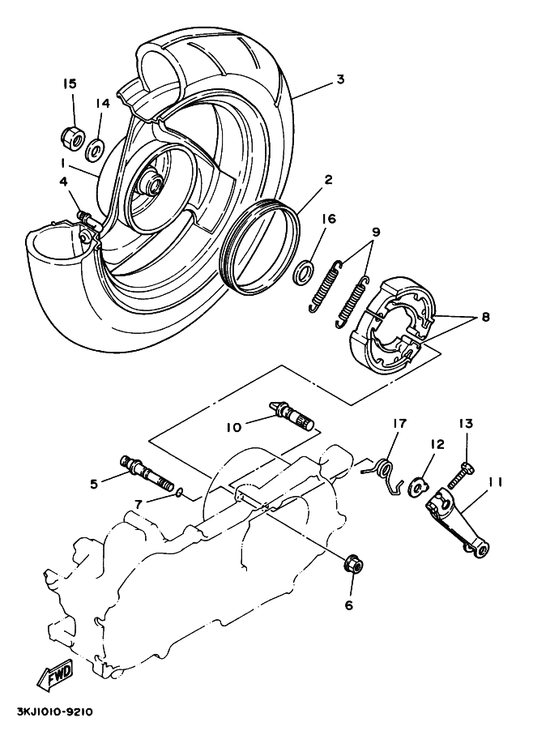 Yamaha 3KJ-25336-00 リング 2 — shown on the リヤホイール parts diagram