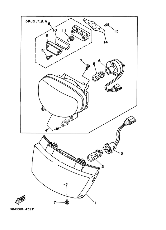 Yamaha 1YT-84314-00 バルブ (12V-25/25W) — shown on the ヘツドライト parts diagram
