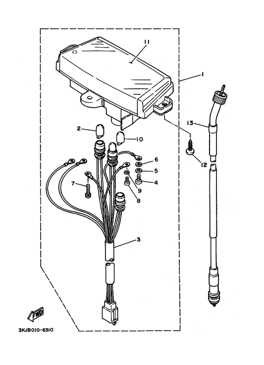 Yamaha 3KJ-83550-01 スピードメータケーブルアセンブリ — shown on the メータ parts diagram