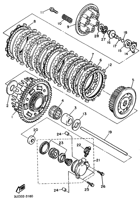 Yamaha 3GM-16321-00 Plate, Friction — shown on the Clutch parts diagram