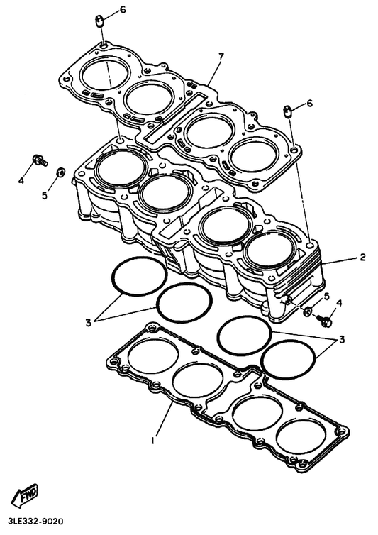 Yamaha 4SV-11351-00 Gasket, Cylinder — shown on the Cylinder parts diagram