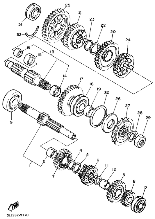 Yamaha 3GM-17221-00 Gear, 2Nd Wheel — shown on the Transmission parts diagram