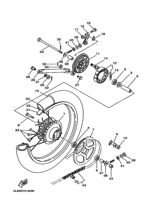 Yamaha 90387-120F9 カラー — shown on the リヤホイール parts diagram