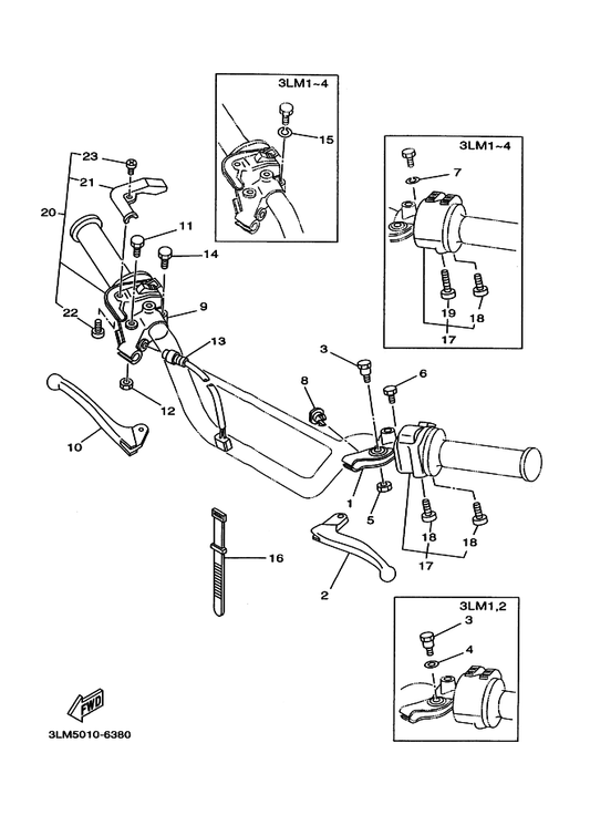 Yamaha 83J-82910-00 レバーホルダアセンブリ (ライト) — shown on the ハンドルスイツチ. レバー parts diagram