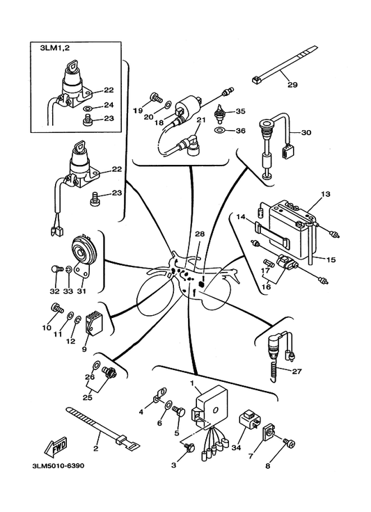 Yamaha 54A-85542-00 ブラケツト — shown on the エレクトリカル 1-1 (3Lm1,2,3,4) parts diagram