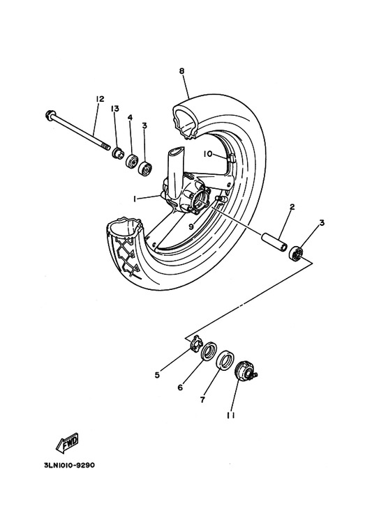 Yamaha 90560-17358 Spacer — shown on the Front Wheel parts diagram