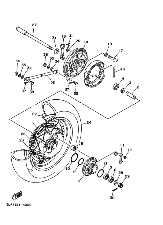 Yamaha 90201-14577 Washer, Plate — shown on the Rear Wheel parts diagram