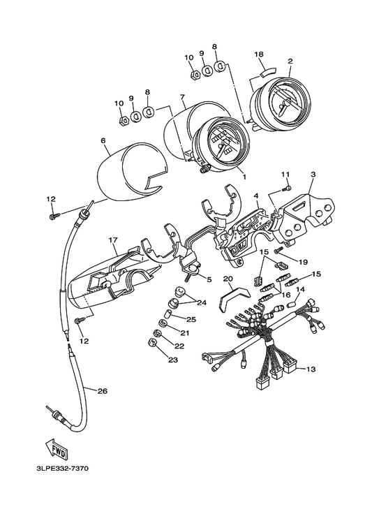 Yamaha 3LP-83550-00 Speedometer Cable Assy — shown on the Meter parts diagram