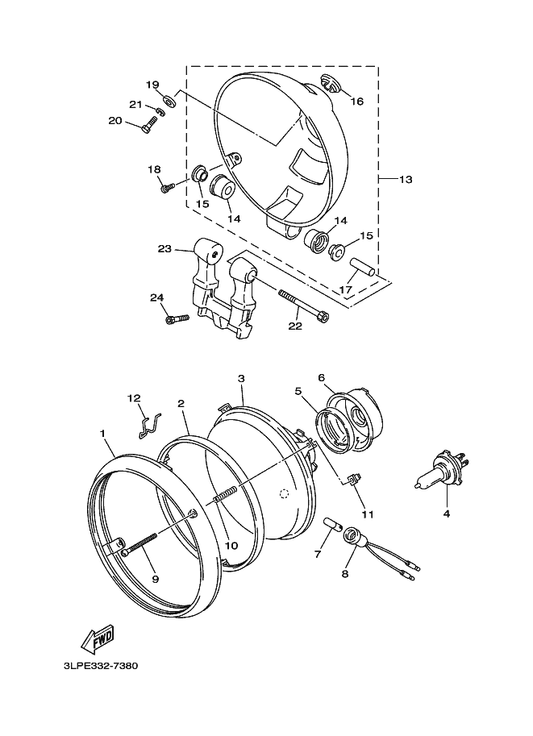 Yamaha 2UJ-84338-00 . Collar, Body Fitting — shown on the Headlight parts diagram