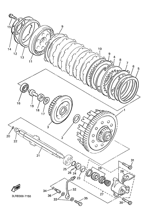 Yamaha 1FK-16381-11 Push Lever Comp. — shown on the Clutch parts diagram