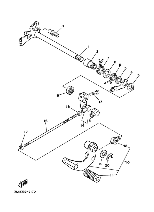 Yamaha 2UJ-18130-00 Shift Shaft Assy — shown on the Shift Shaft parts diagram