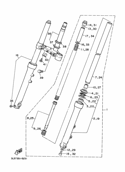 Yamaha 2UJ-23346-10 Bolt 1 — shown on the Front Fork parts diagram
