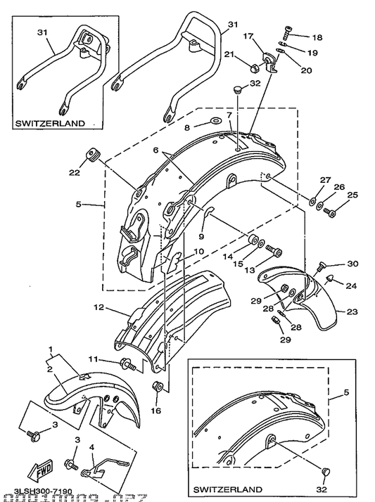 Yamaha 3LU-21640-00 Rear Stay Comp. — shown on the Fender parts diagram