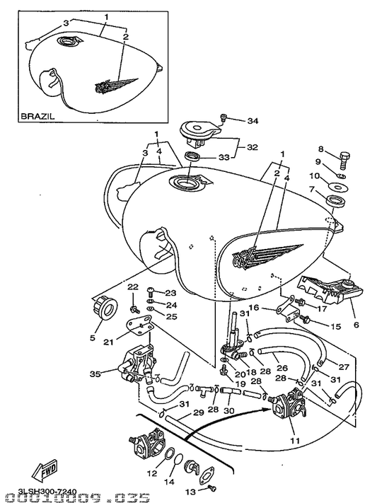 Yamaha 2UJ-24313-00 Pipe 3 — shown on the Fuel Tank parts diagram