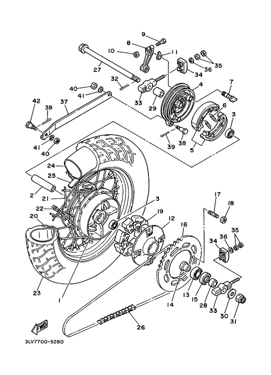 Yamaha 94427-15600 Rim — shown on the Rear Wheel parts diagram