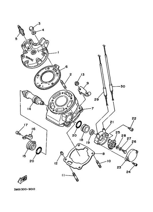 Yamaha 3BN-1133E-00 Cable, Pulley 1 — shown on the Cylinder parts diagram
