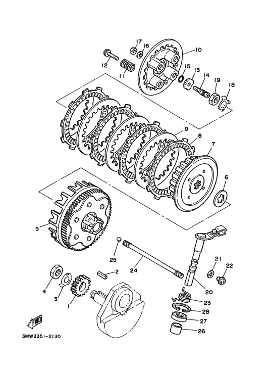 Yamaha 90282-05043 Key, Straight — shown on the Clutch parts diagram