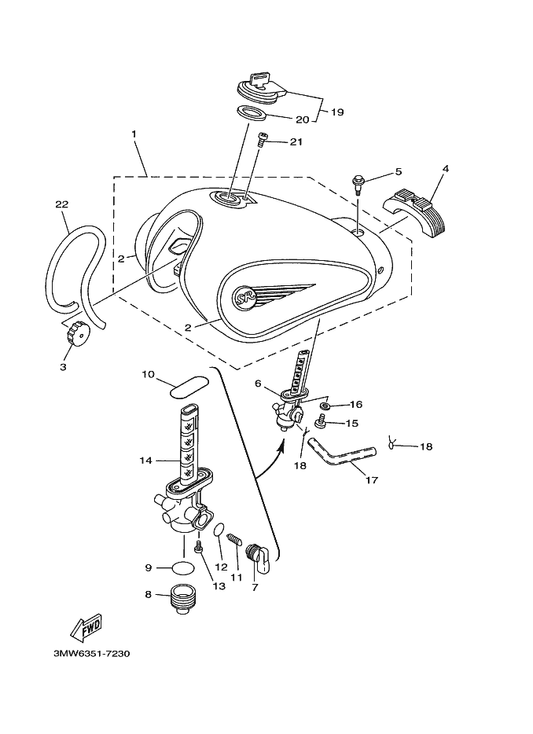 Yamaha 498-24522-00 . Gasket — shown on the Fuel Tank parts diagram